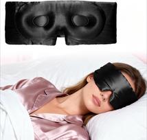 3D Mulberry Silk Sleep Eye Mask Blackout Breathable Contoured Sleeping Mask for Women Men Adjustable Travel Rest Eye Cover black