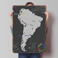 South America Travel Map  Metal Poster Custom Wall Art Retro Vintage Tinplate Signs for Man Cave Decoration Garage House 20x30cm（7.8x11.8inch） black