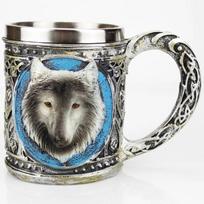 Stainless Steel Skull Mug Contain Viking Skeleton Death Grim Knight Gothic Design Coffee Beer Tankard Mugs BEST Halloween Gift 301-400ml(10-13.7oz) pilka