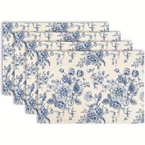 4pcs Blue Floral Toile Placemats Premium Linen Table Mat Ideal for Household Dining Space Daily Practical Ornament 4PCS gray