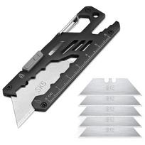 EDC Utility Knife 7 in 1 Multitool Carabiner Clip Keychain Box Cutter Pocket Knives with Bottle Opener Adjustable Wrench and 5 Replacement Razor B juoda