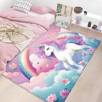 Rožinis Mielas Vienaragis Kilimas Vaikų Miegamojo Minkštas Kilimas Vaikų Kambarių Lovos Šoninis Kilimas Svetainės Dekoratyvinis Spalvingas Kilimėlis Neslystantis 100cm x 120cm