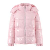 Žiemos moteriška madinga blizgiu paviršiumi striukė su stovinčia apykakle, ilgomis rankovėmis, užtrauktuku, su gobtuvu, parkas, moteriški laisvalaikio paltai, Y2k L white
