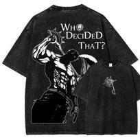 Vintage Washed Escanor T‑Shirt Men Seven Deadly Sins Anime Graphic Tee Print Oversized Short‑Sleeve Crew Neck Streetwear Tops XL black