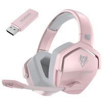 NUBWO G06 belaidės žaidimų ausinės, skirtos PS5 PS4 nešiojamajam kompiuteriui, triukšmą slopinančios per ausis ausinės su mikrofonu rožinė