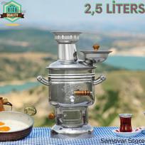 Nerūdijančio plieno porcelianinis turkiškos samovaro arbatos šildytuvas karšto vandens katilas arbatinukas Samovar medinė viryklė anglis samovaro arbatos indai Piknikas 2.5 Liter Chrome samovar