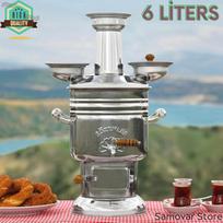 Nerūdijančio plieno porcelianinis turkiškos samovaro arbatos šildytuvas karšto vandens katilas arbatinukas Samovar medinė viryklė anglis samovaro arbatos indai Piknikas 6 Liter Chrome samovar