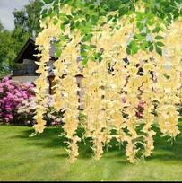 12 vnt. Wisteria dirbtinių gėlių krūmas vešlus šilkinis vijoklis ratanas pakabinama girlianda pakabinama vestuvių vakarėliui žalumynų sienos dekoracija Champagne-1pcs beige