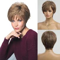 HAIRCUBE Bob Pixie kirpti šviesiai rudi sluoksniuoti Remy perukai žmonių plaukams su kirpčiukais trumpų natūralių bangų žmogaus plaukų mašina pagaminti perukai moterims Afro beige