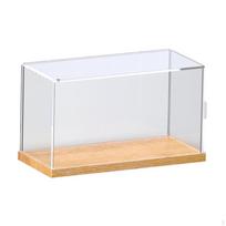 Akrilo skaidraus kolekcionuojamų žaislų vitrinos dėklas, atsparus dulkėms, daugiafunkcis medinis dugnas, skirtas laikyti namuose 26x12x14.5cm