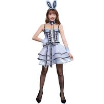 Halloween costume cute plaid bunny costume, game uniform copay cosplay bunny XL white