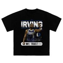 2025 Kyrie Irving serijos NBA žvaigždė Amerikos vyriški ir moteriški laisvo stiliaus 100% medvilnės tiesaus purškimo vasariniai marškinėliai trumpomis rankovėmis M white
