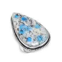 Natural K2 Blue Azurite Gemstone 925 Sterling Silver Jewelry Ring Size 7 j5p75 white