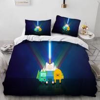 Adventure Finn Discovery Time Anime Three-Piece Quilt Cover Digital Printing Bedding Set EU single 135*200 blue