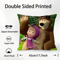 Cartoon Cute M-MashaS And The Bear Pillow Case Square Double‑Sided Print Cushion Case For Sofa Home Bedchamber Decor Gift 20x20Inch