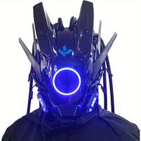 Nauja Tubular Braid Black Cyberpunk Mask Round Light Wing LED šviesą skleidžianti kaukė Cosplay Sci-fi Gear Party Music Festival