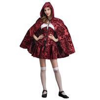 Halloween gothic print Little Red Riding Hood costume, medieval cape vampire cos party outfit XL raudona
