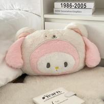 Non-Toxic Sanrio My Melody Pochacco Turn Into White Bear Plush Toy Comfortable Stuffed Anime Pillow Blanket Back Cushion Xmas Gifts Pillow Blanket white