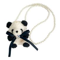 Bowknot Panda Design Mobile Phone Crossbody Chain Stand Back Clip Holder Detachable Lanyard Neck Strap for Smartphones beige