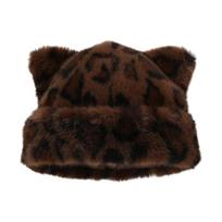 Per dydelė katės kepuraitė su ausimis, leopardo rašto slidinėjimo kepurė, pliušinis gobtuvas, animacinis nuotraukų rekvizitas, lauko galvos apdangalas Helovinui black