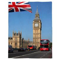 Londonas Didžioji Britanija Big Benas Vėliava Mesti pledas Šiltas mikropluošto pledas Flanelinis pledas Miegamojo dekoras Pledai lovai sofai Dovana 75x90cm gray