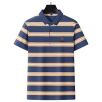 Trumpomis rankovėmis POLO marškinėliai, vyriški kvėpuojantys medvilniniai T-shirtai, verslo atsitiktinio stiliaus apykaklės viršus XXXXL mėlyna