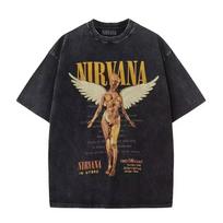 Nirvana Roko Grupė Vyriški Retro Medvilniniai Skalbti Marškinėliai Utero Albumo Vyras Moteriški Oversized YK Nudėvėti Marškinėliai Laisvi Kasdieniai Streetwear 2XL black