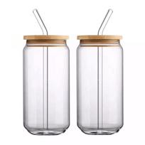 Aukšto boro silikatinio stiklo Coca-Cola skardinės formos puodelis su bambuko dangteliu ir šiaudeliu, atsparus karščiui sultims, alui, kavai, 380ml/550ml 380ml Straw Bamboo Lid (1 pc) balta