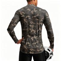 Men's Crew Neck Printed Zipper Breathable Quick Dry Long Sleeve Cycling Jersey for Outdoor Sports Activities S chaki