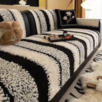 Specialus pasiūlymas: Storas pliušinis aksominis sofos uždangalas-antklodė - Jaukus žiemos pilnas padengimas 88x88cm (Ottoman) black