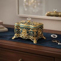 Europos juvelyrikos dėžutė Elegantiškas dizainas Puošni metalinė dėžutė Rankomis tapyta Vintažinė atminimo dovana Gold Blue S brown