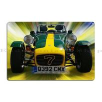 Caterham Seven sportinis automobilis ryškiai oranžinės spalvos I Love Super Seven Metalinė sienos dekoracija Dizainas Vintažinė dekoracija Geležies skardos ženklas Plakatas 20x30cm（7.8x11.8inch）