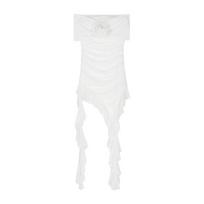 French pure and alluring style, irregular ruffled slim strapless dress, summer sexy off-shoulder for a slimming white short skirt M recommends 45-50kg balta