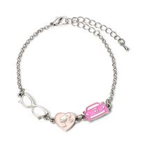 Barbie Charm Bracelet with three enamelled classic charms - Silhouette, Glasses & Corvette white