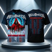 Vintažinis Helloween Roko Grupės Koncertinis 3D Spausdintas Marškinėlis Vyrams Moterims Madingi Helovino Trumpomis Rankovėmis Viršutiniai Drabužiai T-shirt'ai Vaikams Unisex Drabužiai L gray