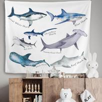 Ocean Shark Tapestry, Coastal Beach Wall Tapestries, Types of Sharks Ocean Animal Educational Wall Hanging Decor for Kids Room 100X70CM