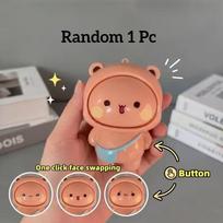 One-Click Press Face Changing Yier Bubu Doll Keychain Cute Cartoon Panda Change Expression Portable Bag Charm Stress Relief Toy brown