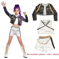 Rumi Cosplay K-Pop Warrior Kostiumų Rinkinys Žvaigždžių Merginų Grupė Vaikų Vaidmenų Žaidimo Drabužiai Kalėdų Karnavalo Helovino Kostiumo Rinkinys 160&Other black