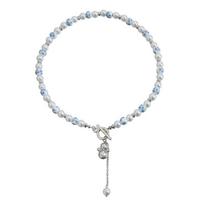 Blue and White Chinese Style Imitation Pearl Pendant Necklace Hypoallergenic Trendy Jewelry for Dinner Party Accessory silver necklace