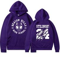 Paauglių vilkas Stiles Stilinski 24 Hoodis Mccall 11 Madingas spaudinys Streetwear Vyrai Moterys Sportiniai džemperiai Hoodis Harajuku Drabužiai S violetinė