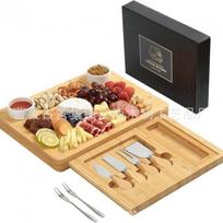 Bamboo Cheese Board Set With Knife Utensil Holder Modern Square Serving Tray Kitchen Picnic Outdoor Use Square beige