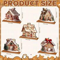 5-Piece Gingerbread Christmas Table Decorations Wooden Gingerbread House Ornaments Christmas Centerpiece Decorations Winter brown