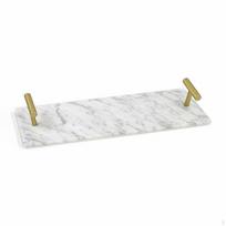 Marmurinis padėklas su rankenomis, dekoratyvinis stačiakampis, skirtas vonios kambario praustuvo stalviršiui, komodai 30x12cm 30x12cm_Carrara White