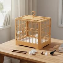 Parakeet Cage Easy to Clean Small Bird Includes Accessories Portable Carrier Brown oranžinė