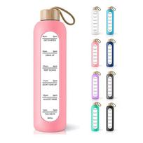 1L Didelės talpos stiklinė su bambuko dangteliu, laiko skale ir silikoniniu įdėklu - Atspari karščiui 1000ml (Please specify color)