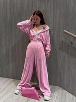 2026 New Style Women's Zip Up Hoodie Sweatshirt Set Long Sleeve Polo Collar Top with Pants Casual Tracksuit M rožinė