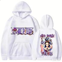 Nico Robin Double‑Sided Print Hoodie Men One‑Piece Anime Character Street Hip‑Hop Loose Hooded Pullover Sweatshirt Unisex XL white