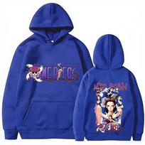 Nico Robin Double‑Sided Print Hoodie Men One‑Piece Anime Character Street Hip‑Hop Loose Hooded Pullover Sweatshirt Unisex XXXL blue