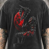 Berserk Guts Profile Stipple Mineral Washed Graphic Shirt | Heavyweight Oversized Tee | Vintage Streetwear 140 black