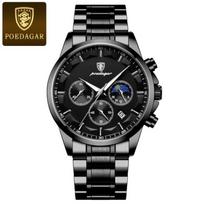 Vyriškas kvarcinis laikrodis Prabangus Sportinis Neperšlampamas Chronografas Šviečiantis pasimatymas Vyriškas rankinis laikrodis Verslo odiniai vyriški laikrodžiai Laikrodis stainless steel juoda
